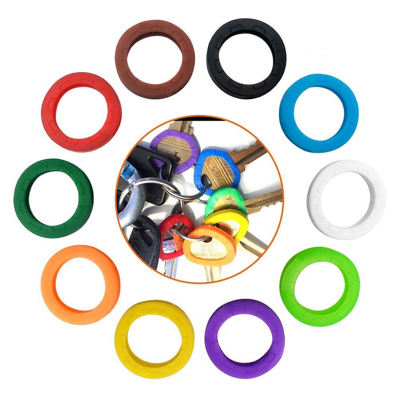 Oubaka 20 Pack Silicone Key Cap Tags,Plastic Key Identifier Rings,Key ID Rings,2Pcs Each Color,10 Colors in Total - Image 1